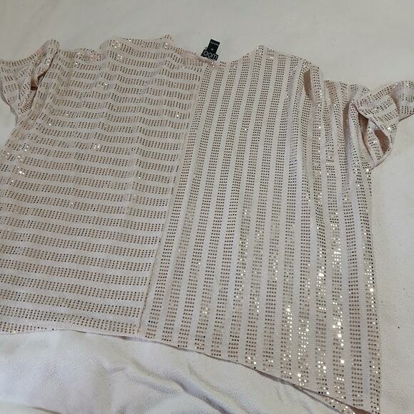 Clara Sun Woo 1/4 sleeve gold sequin tunic medium USA MADE handkerchief sides - Picture 5 of 10